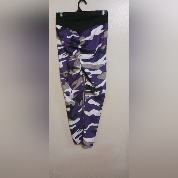 UNBRANDED purple white grey leggings medium A-14 - Picture 2 of 4